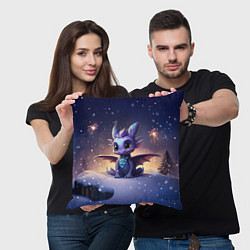Подушка квадратная Милый дракон на фоне салюта, цвет: 3D-принт — фото 2