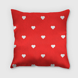 Подушка квадратная Белые сердца на красном фоне, цвет: 3D-принт