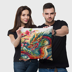 Подушка квадратная Гравюра японского дракона, цвет: 3D-принт — фото 2