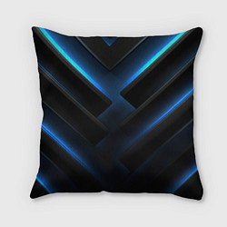 Подушка квадратная Черный абстрактный фон и синие неоновые вставки, цвет: 3D-принт