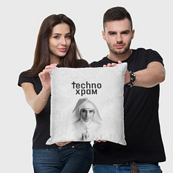 Подушка квадратная Techno храм монашка улыбается, цвет: 3D-принт — фото 2