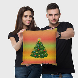 Подушка квадратная Ёлка новогодняя украшенная на ярком разноцветном ф, цвет: 3D-принт — фото 2