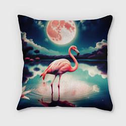 Подушка квадратная Розовый фламинго на фоне луны, цвет: 3D-принт