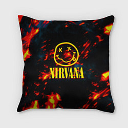 Подушка квадратная Nirvana rock огненное лого лава, цвет: 3D-принт