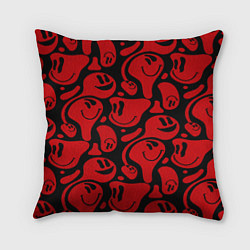 Подушка квадратная Красные смайлы, цвет: 3D-принт