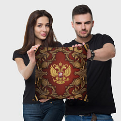 Подушка квадратная Золотой герб России на красном фоне лепнина, цвет: 3D-принт — фото 2