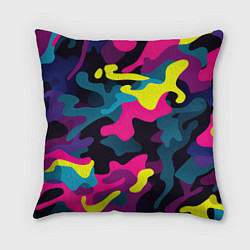 Подушка квадратная Кислотная яркая абстракция в камуфляжном стиле