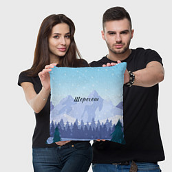 Подушка квадратная Шерегеш горы пейзаж, цвет: 3D-принт — фото 2