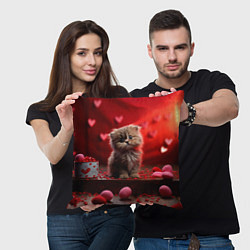 Подушка квадратная 14 февраля влюбленный котик, цвет: 3D-принт — фото 2