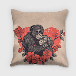 Подушка квадратная Влюбленные обезьяны 14 февраля, цвет: 3D-принт