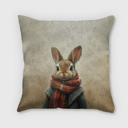 Подушка квадратная Кролик в шарфе, цвет: 3D-принт