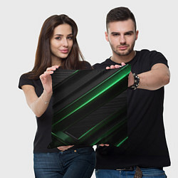 Подушка квадратная Зеленые яркие полосы черная абстракция, цвет: 3D-принт — фото 2