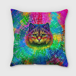 Подушка квадратная Цветной кот, цвет: 3D-принт