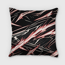 Подушка квадратная Красные и белые полосы на чёрном фоне, цвет: 3D-принт