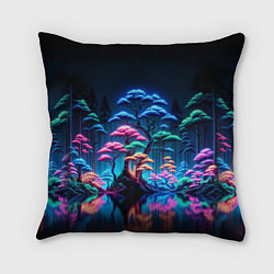 Подушка квадратная Неоновый лес - нейросеть, цвет: 3D-принт