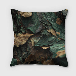 Подушка квадратная Реалистичный камуфляж из листьев, цвет: 3D-принт