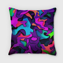 Подушка квадратная Яркий неоновый камуфляж, цвет: 3D-принт