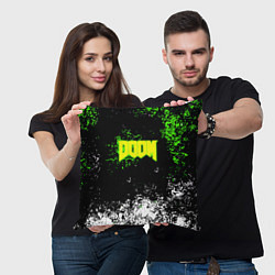 Подушка квадратная Doom токсичное лого краски, цвет: 3D-принт — фото 2