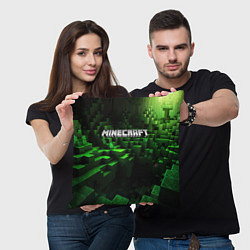 Подушка квадратная Minecraft logo зеленые кубики, цвет: 3D-принт — фото 2