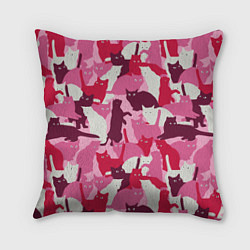 Подушка квадратная Розовый кошачий камуфляж, цвет: 3D-принт