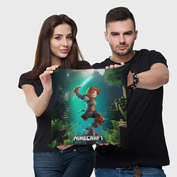 Подушка квадратная Персонаж Minecraft в прыжке с мечом, цвет: 3D-принт — фото 2