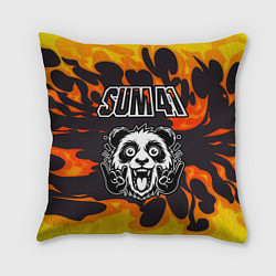Подушка квадратная Sum41 рок панда и огонь, цвет: 3D-принт