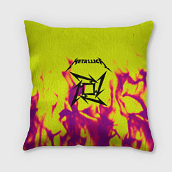Подушка квадратная Металлика огненный стиль бенд, цвет: 3D-принт