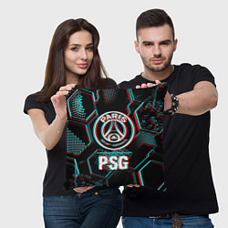 Подушка квадратная PSG FC в стиле glitch на темном фоне, цвет: 3D-принт — фото 2