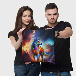 Подушка квадратная Космический красочный волк, цвет: 3D-принт — фото 2