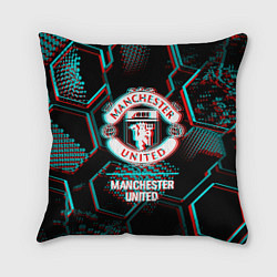 Подушка квадратная Manchester United FC в стиле glitch на темном фоне, цвет: 3D-принт
