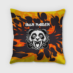 Подушка квадратная Iron Maiden рок панда и огонь, цвет: 3D-принт