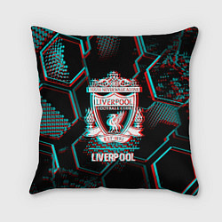 Подушка квадратная Liverpool FC в стиле glitch на темном фоне, цвет: 3D-принт