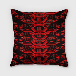 Подушка квадратная Красная техно-броня на чёрном фоне, цвет: 3D-принт