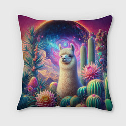 Подушка квадратная Альпака в кактусах и портал, цвет: 3D-принт