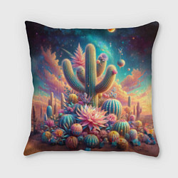 Подушка квадратная Кактусы цветущие под космическим небом, цвет: 3D-принт