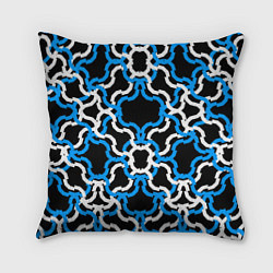 Подушка квадратная Сине-белые полосы на чёрном фоне, цвет: 3D-принт