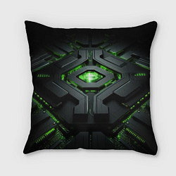 Подушка квадратная Объемная абстрактная яркая зеленая фигура на черно