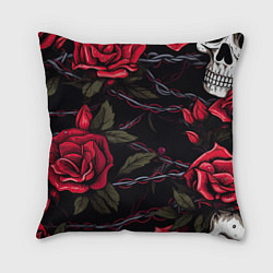 Подушка квадратная Череп и красные розы
