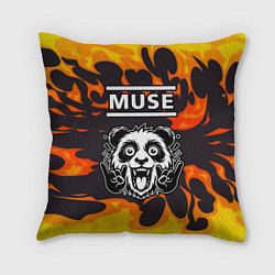 Подушка квадратная Muse рок панда и огонь, цвет: 3D-принт