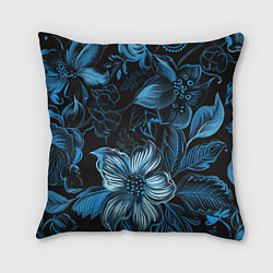 Подушка квадратная Синие цветы абстракции, цвет: 3D-принт