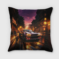 Подушка квадратная Спорткар на вечерней улице, цвет: 3D-принт