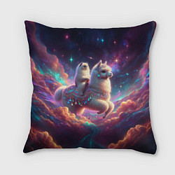 Подушка квадратная Космос и кот едет верхом на альпаке, цвет: 3D-принт