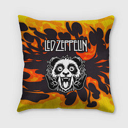Подушка квадратная Led Zeppelin рок панда и огонь, цвет: 3D-принт