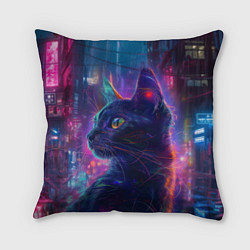 Подушка квадратная Кот в нейросети киберпанк, цвет: 3D-принт