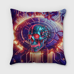 Подушка квадратная Cyber art skull - steel metal