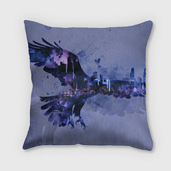 Подушка квадратная Летящий орел и город в сумерках, цвет: 3D-принт
