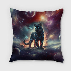 Подушка квадратная Звёздная космическая пантера - нейросеть неоновое, цвет: 3D-принт