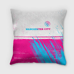 Подушка квадратная Manchester City neon gradient style посередине, цвет: 3D-принт