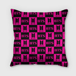 Подушка квадратная BTS pattern pink logo, цвет: 3D-принт