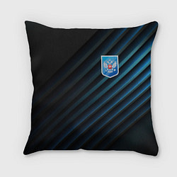 Подушка квадратная Синяя абстракция и герб России, цвет: 3D-принт